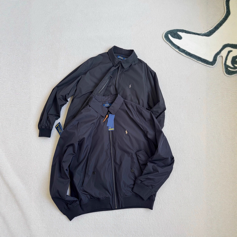 Cross-Border Supply Rl Pure Color Logo Embroidered Jacket Jacket Pony Embroidered Old Cadre Old Money Style Lapel