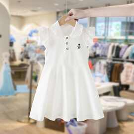女童夏装连衣裙2026新款洋气女孩公主裙白色飞袖薄款儿童裙子
