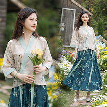 实拍新款复古中国风印花交襟中袖女上衣民族风素色衣服