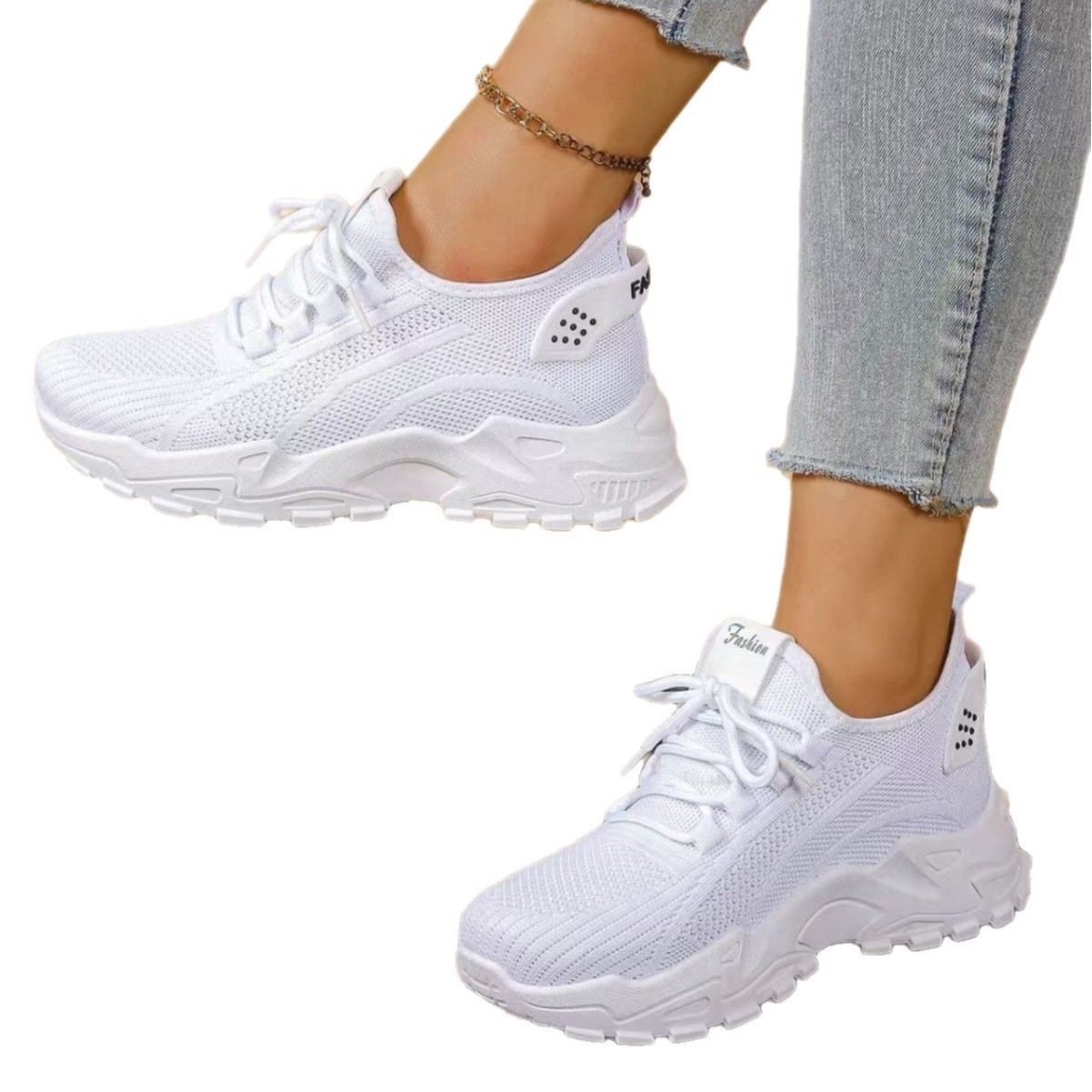 Zapatos mujer estilo caliente zapatos de verano zapatos de mujer red deportiva de todo fósforo zapatos individuales zapatos de mujer de comercio exterior malla voladora transfronteriza moda y transpirable image 6