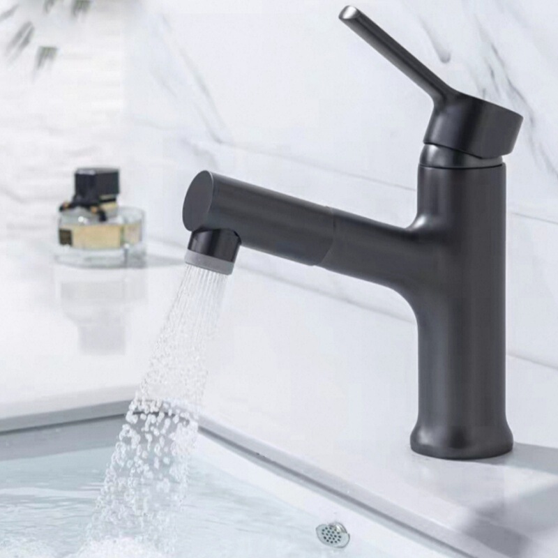 Pull-Out All-Copper Hot and Cold Basin Faucet Household Bathroom Cabinet Pull-Out Under-Counter Basin Faucet Faucet