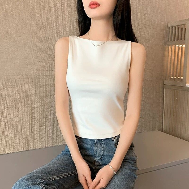 Cross-Border Foreign Trade [Double-Layer Front Panel/200G Rayon] Boat Neck Sleeveless Tank Top for Women, Summer 2026 New Model