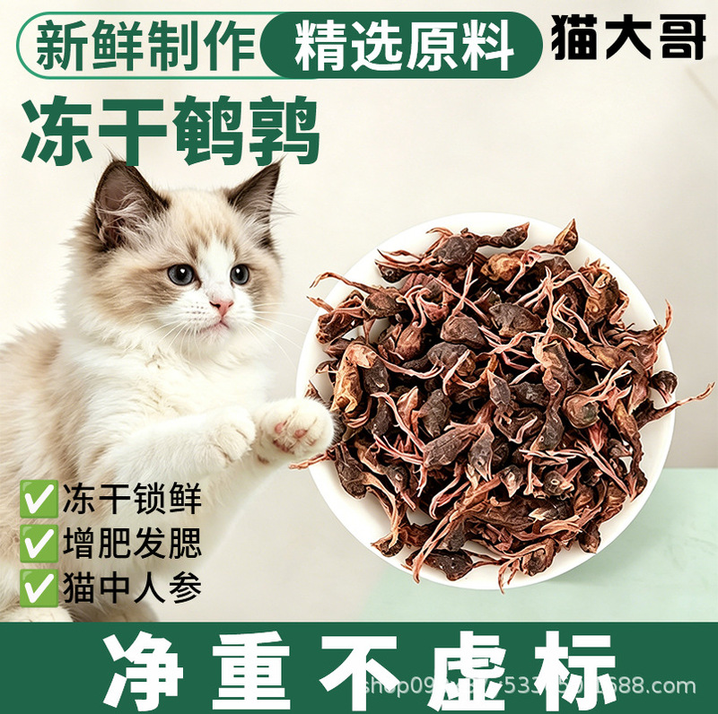 Pet food: freeze-dried quail cat treats, cat snacks, raw bone and meat for chewing, whole quail for dogs, both adult and young Pet food: freeze-dried quail cat treats, cat snacks, raw bone and meat for chewing, whole quail for dogs, both adult and young