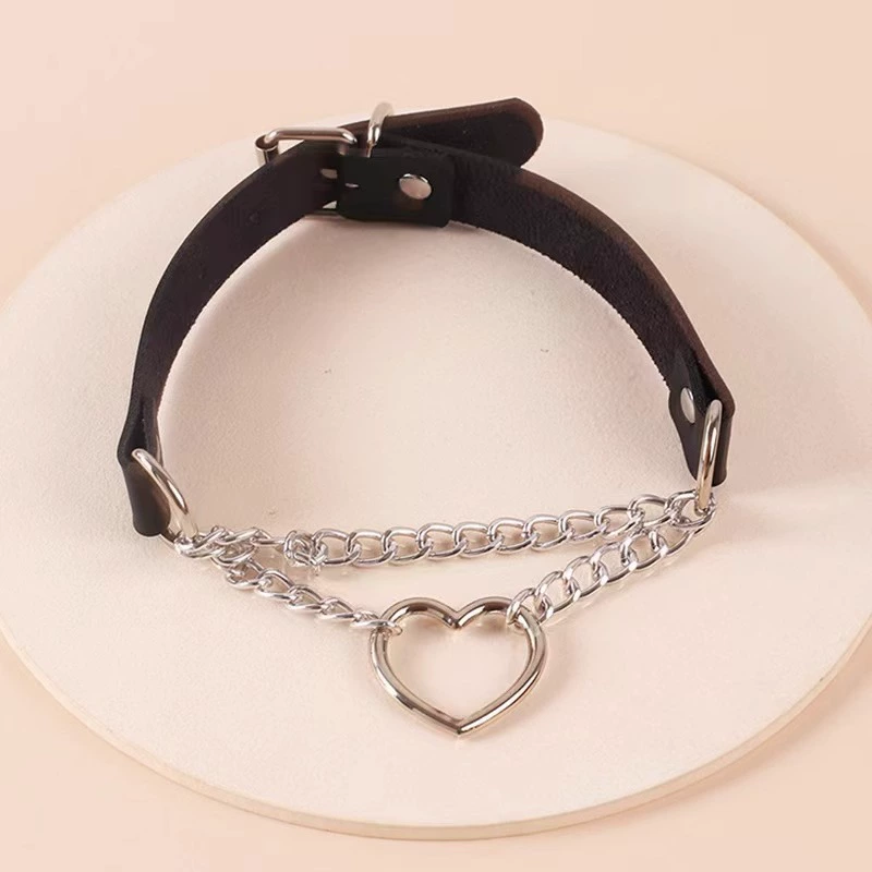 Choker Necklace Set, adjustable faux leather & chain, pendant/bell/leash options, 40–48 cm