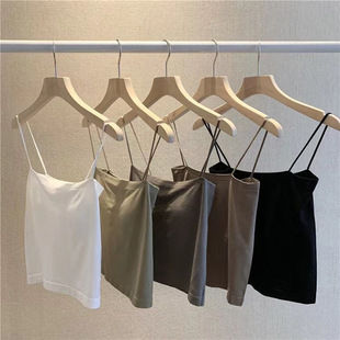 Solid Color Camisole for Women in Summer with Fixed Breast Pads, Outer Tops Without Rims, Thin Straps, Short Thin Tube Tops
