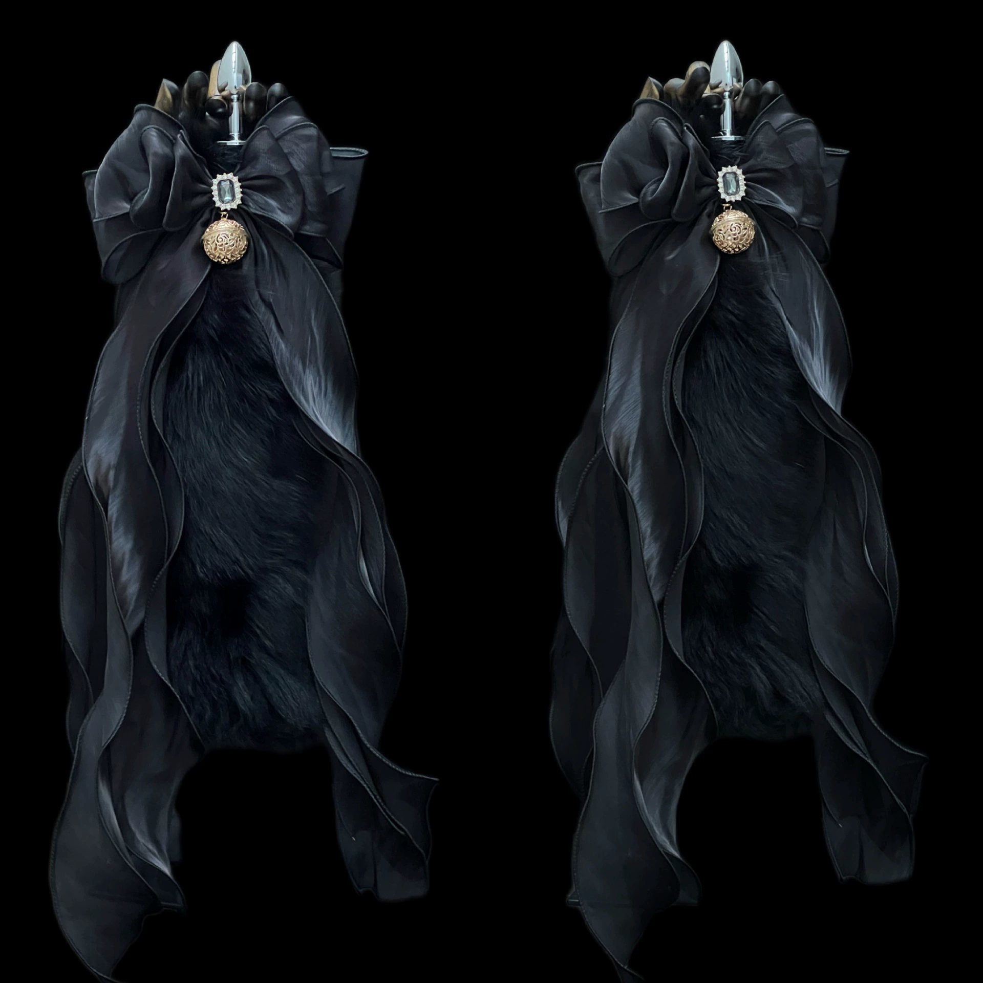 «Dark Feather» 40CM черный лисий хвост из натурального меха, SM сексуальная анальная пробка, простая большая лилия-бантовая лента, звонок-подвеска во дворце