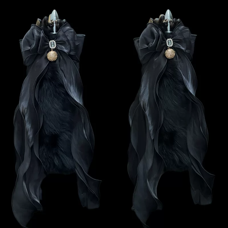 «Dark Feather» 40CM черный лисий хвост из натурального меха, SM сексуальная анальная пробка, простая большая лилия-бантовая лента, звонок-подвеска во дворце
