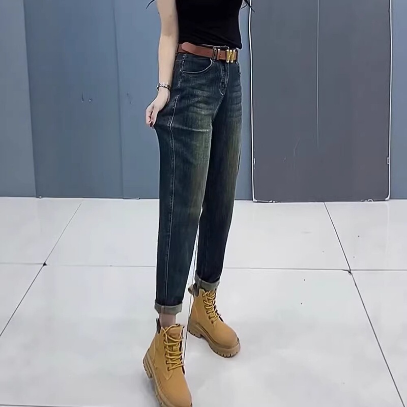 Women's Harem Jeans, New Spring and Autumn Style, Plus-Size, High-Waisted, Slimming, Stretchy, Cropped Dad Jeans