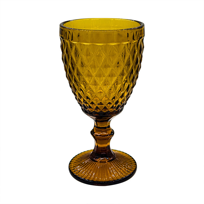 Gran por mayor transfronterizo vasos de vino en relieve europeos tazas de vidrio de colores tazas de bebida de jugo de frutas espesadas tazas de leche de boda tazas de pies altos