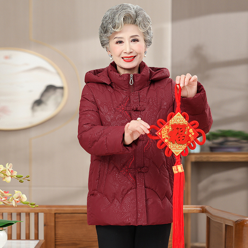 중년 및 노인 다운 면화 패딩 재킷 여성 어머니 겨울 후드면 패딩 재킷 70 세 여성 겨울 할머니 코트