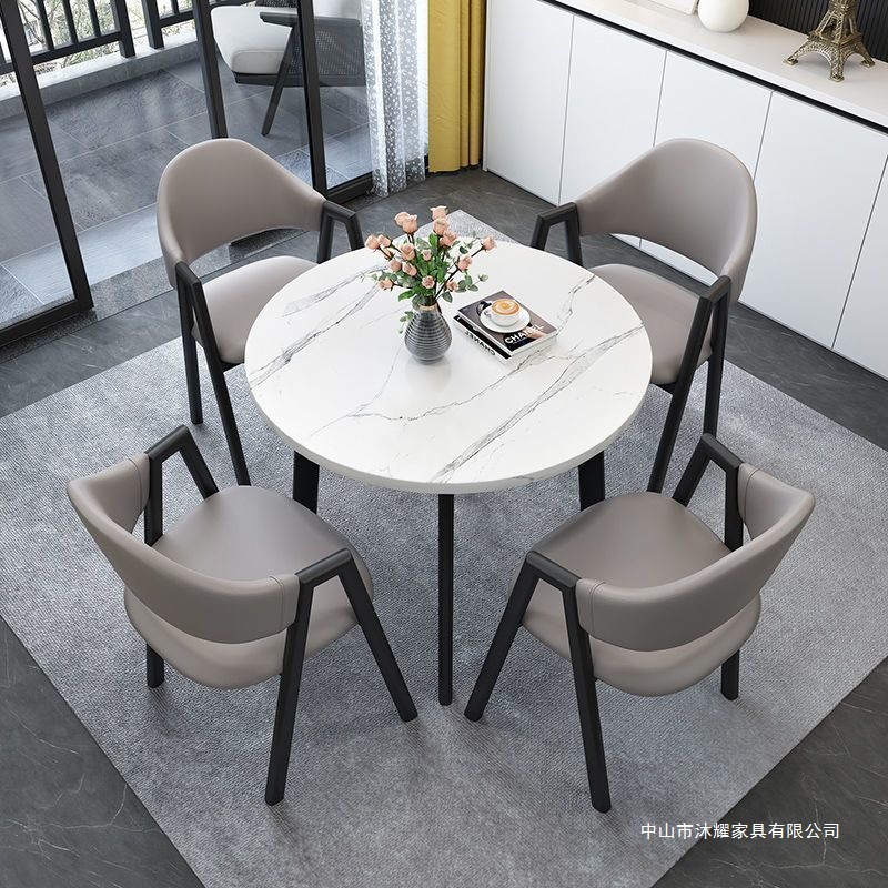 Nordic Light Luxury Negotiation Table and Chair Combination Sales Department Modern Simple Milk Tea Shop Dining Table Small Apartment Round Table Home