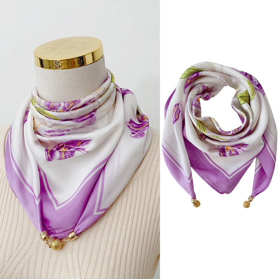 연한 보라색-두메이 아이리스(65 모조 실크 자석 버클 사각 스카프)