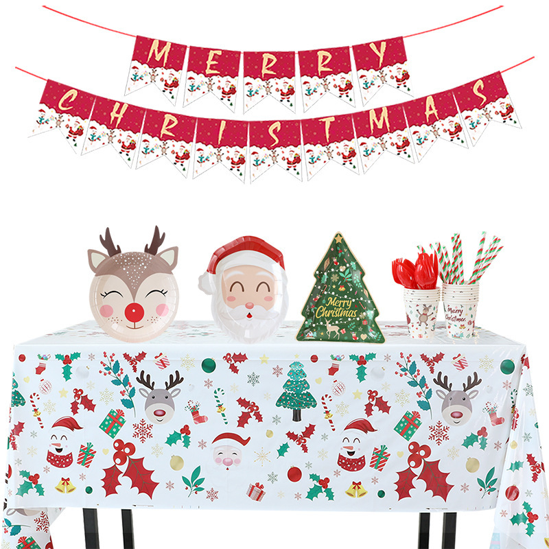 Christmas Party Disposable Paper Tray Santa Claus Dinner Plate Tableware Christmas Elk Christmas Tree Tissue Decorations