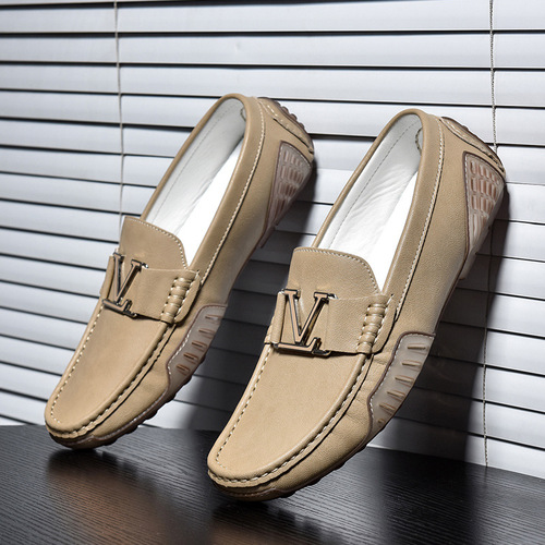 Genuine leather plus velvet bean shoes, winter warm trendy casual leather shoes, British one-legged driving shoes, large size men's shoes