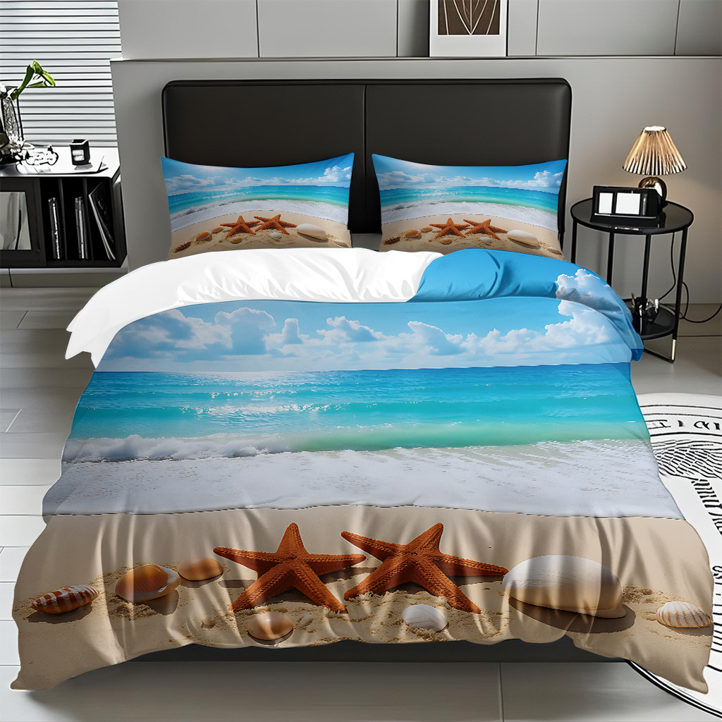 TEMU / JIT transfronterizo textil doméstico mar hermoso paisaje impresión colcha colcha de almohada fuente fábrica para la imagen se puede fijar