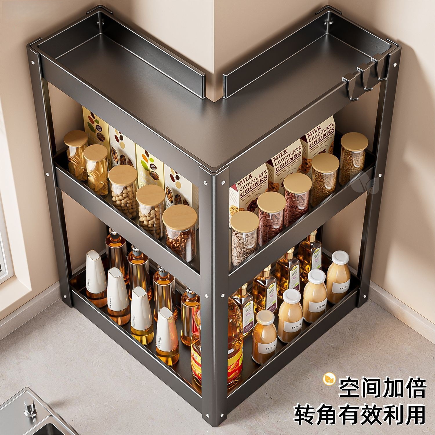 厨房转角调料品置物架2026新款多功能台面拐角刀架调味料收纳放置