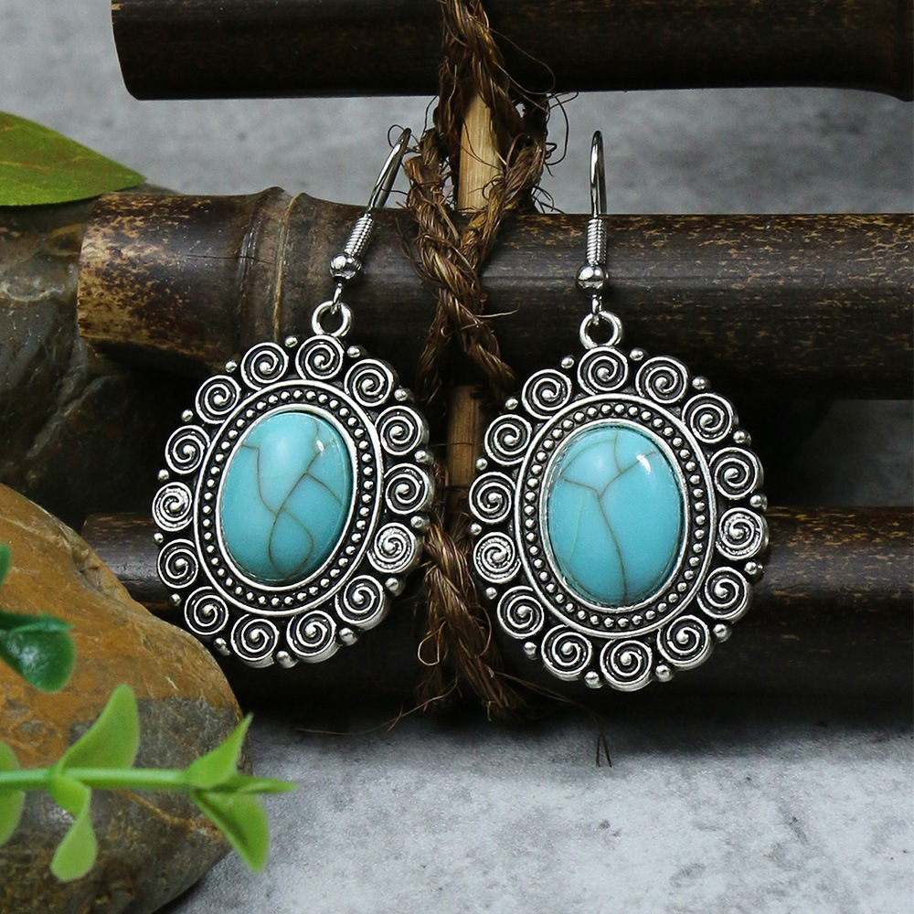 1 Paire Hip Hop Rétro Géométrique Incruster Alliage Turquoise Boucles D'oreilles display picture 9