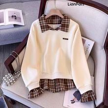 今年流行安可拉红加厚加绒衬衫领卫衣女2025秋冬新款假两件上衣服