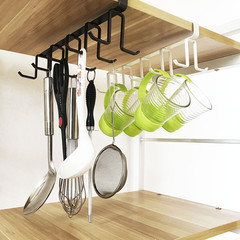 Kitchen double-row hook rack cabinet hanging seamless nail-free iron utensil wardrobe storage rack shelf organizer