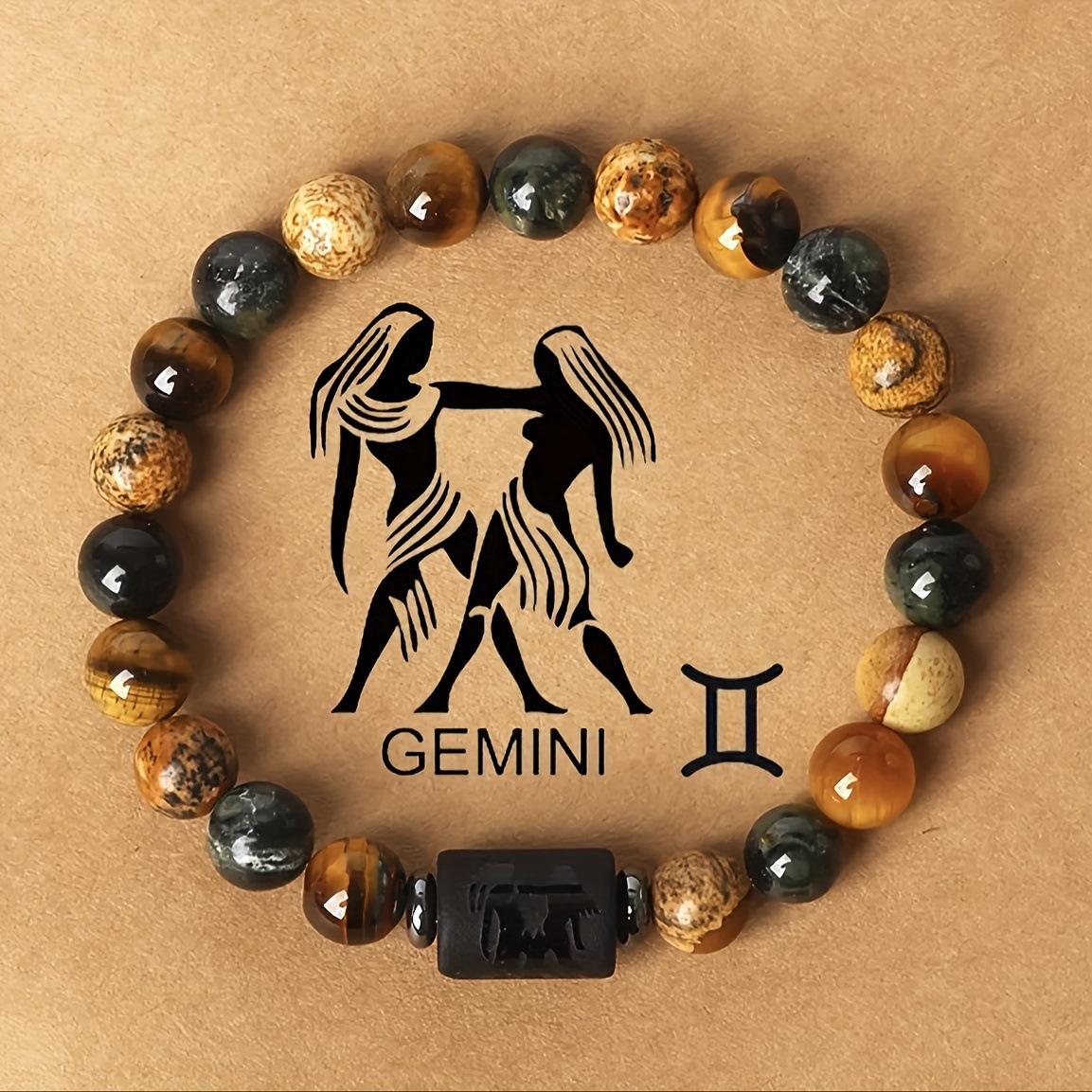 S305 - Pulsera Zodiacal de Piedra Natural de Colores Mixtos Géminis#tamaño 1235