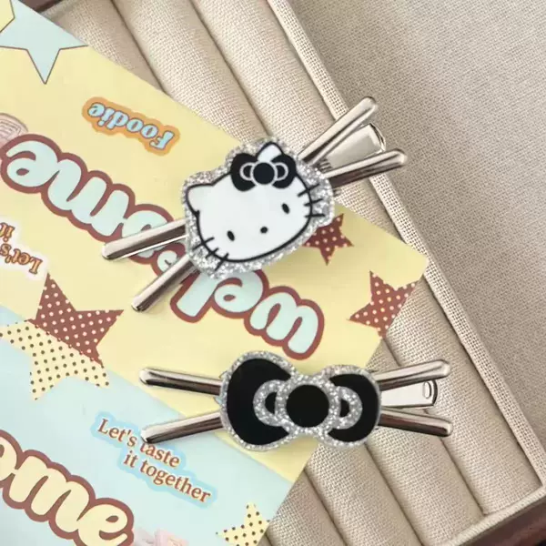 Black Glitter Cat Cross Hairpin Japanese Style Simple Sweet and Cool Style Girl Bangs Side Clip Hairpin Hair Accessories