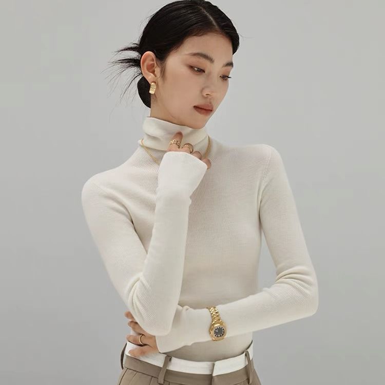 德国扬子纱岛精18针无缝100羊毛衫高领打底衫女秋冬针织衫欧美风