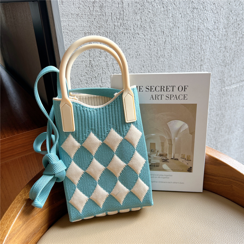 Bolsa de teléfono móvil Plaid bolsa de mensajero de las mujeres Mini pequeño bolso pequeño lindo ligero cuatro estaciones bolso de punto