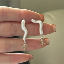 S925纯银韩版小众设计感烧白简约黄水晶韩式风复古时尚耳环批发