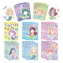 跨境全息美人鱼换脸贴纸ins镭射diy手账拼图防水可爱卡通儿童贴纸