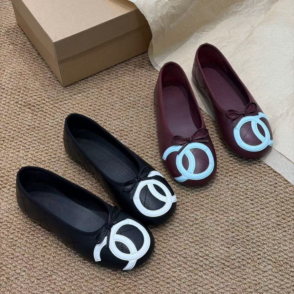 Leather flats 2026 spring/summer new Chanel-style round-toe height-increasing bowknot quilted flat shoes ultra-soft ballet shoes