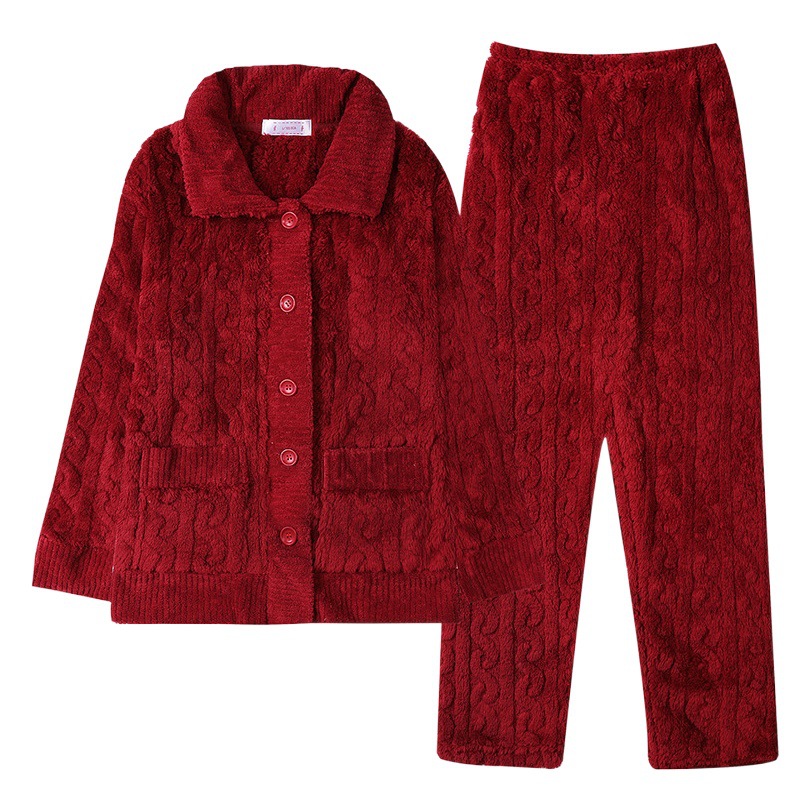 Nueva Chaqueta de punto engrosada Otoño e Invierno pantalones pijamas de franela de las mujeres de manga larga de lana de coral forrado de lana prendas de vestir exteriores homewear