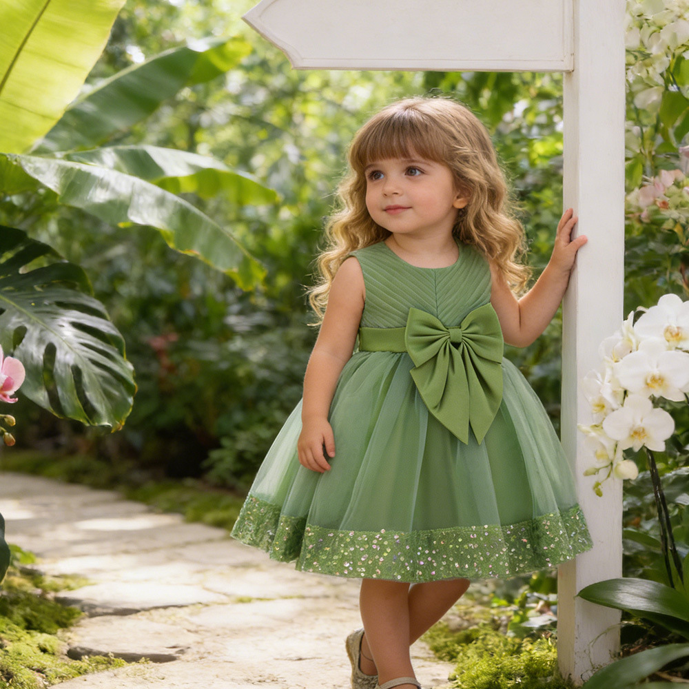 Amazon nuevo vestido de niñas bebés mallas esquinillas encaje vestido de princesa puff vestido de desfile infantil