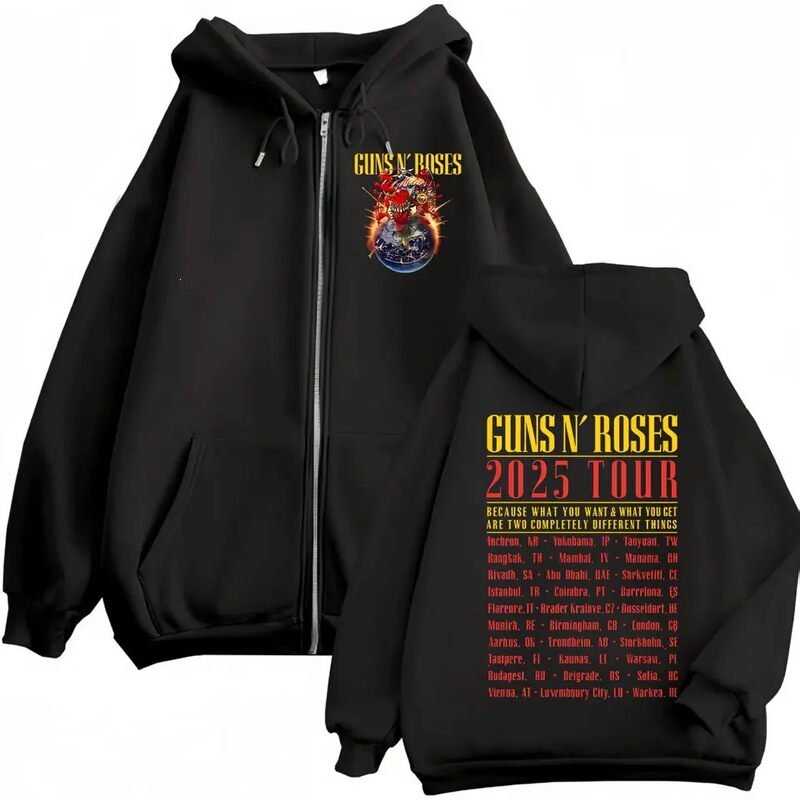 Guns N' Roses 2025 Tour Zipper Hoodie Men's and Women's Clothing Rock Hip-Hop Zipper Pullover Fashion Y2k Guns N' Roses 2025 Tour Zipper Hoodie Men's and Women's Clothing Rock Hip-Hop Zipper Pullover Fashion Y2k
