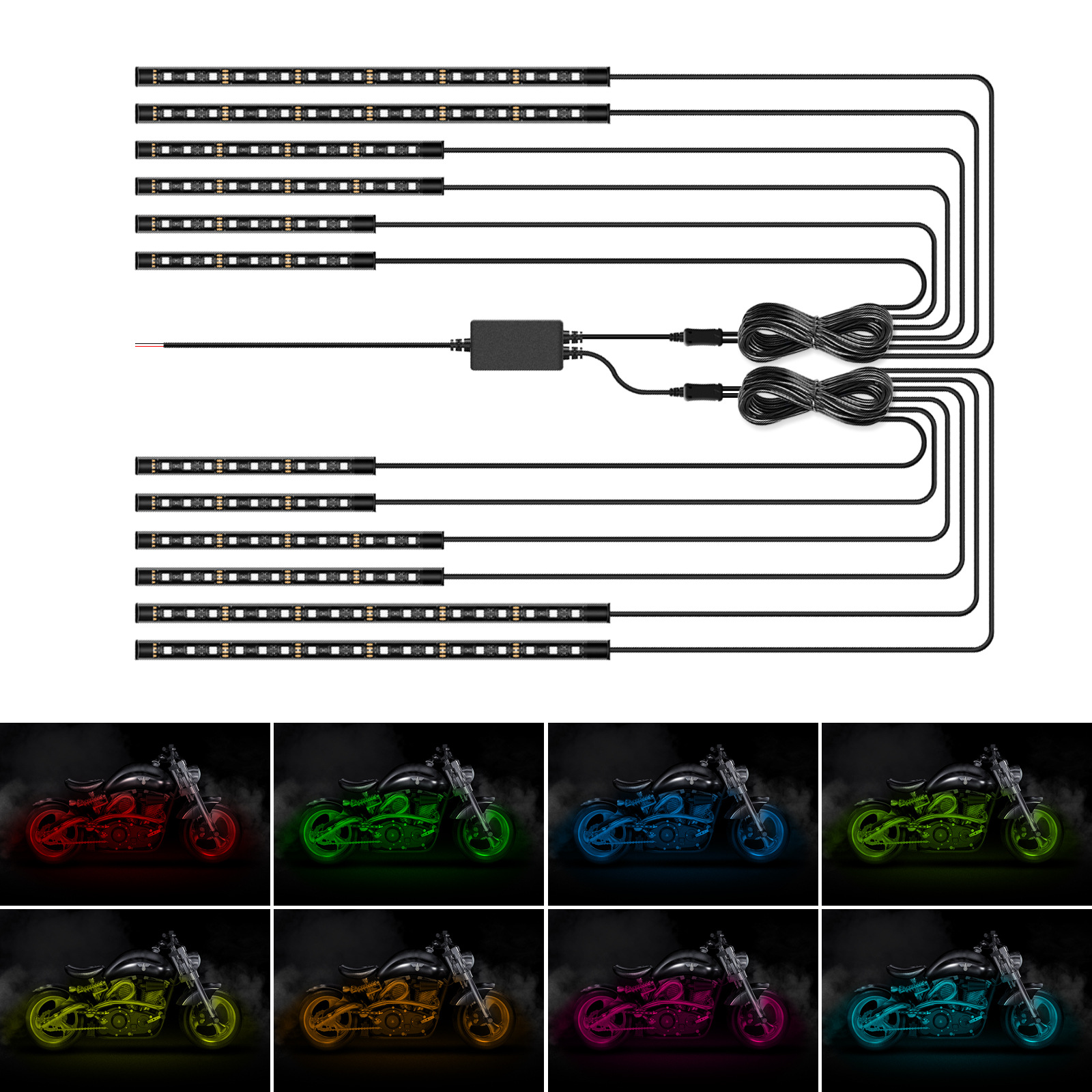 Nuevo chasis de la motocicleta lámpara de gas Luz de motor vehículo decorativo barra de luz ambiente nocturno Bluetooth APP luz de advertencia