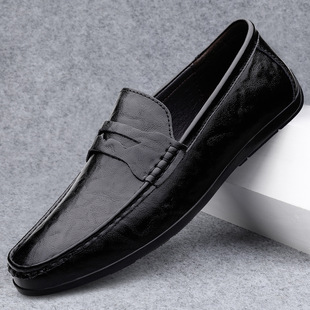 Cross-border Spring Men's Soft Bottom Soft Surface Breathable British Style Business Casual Leather Shoes Slip-on Fashionable Doudou Men's Shoes