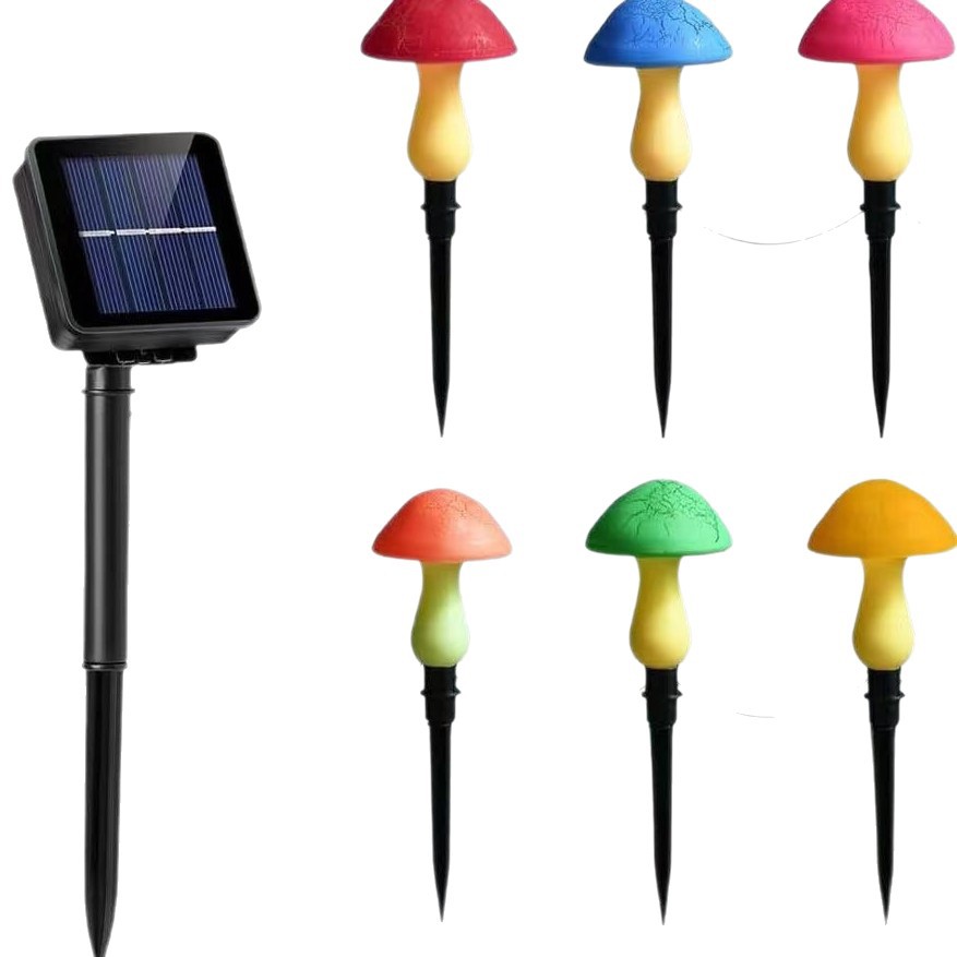 Luz solar de tierra de hongos LED Grieta de hongos Luz decorativa de jardín Luz de césped de hongo rojo impermeable al aire libre
