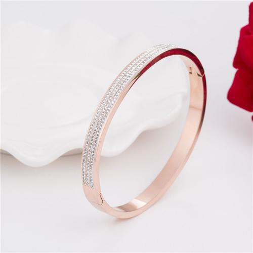 New Diamond-Encrusted Rose Gold Titanium Steel Bracelet for Women, Non-Fading Couple Bracelet, Stainless Steel Jewelry Wholesale