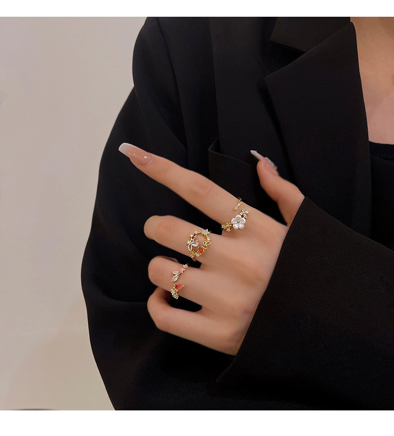 Fashion Heart Shape Copper Inlay Artificial Gemstones Open Ring 1 Piece