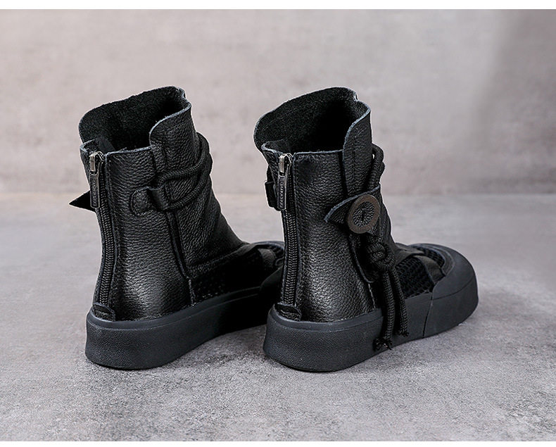 Boot Martin lưới mùa hè da bò thật cổ cao ôm bắp chân — Màu nâu chi tiết 12