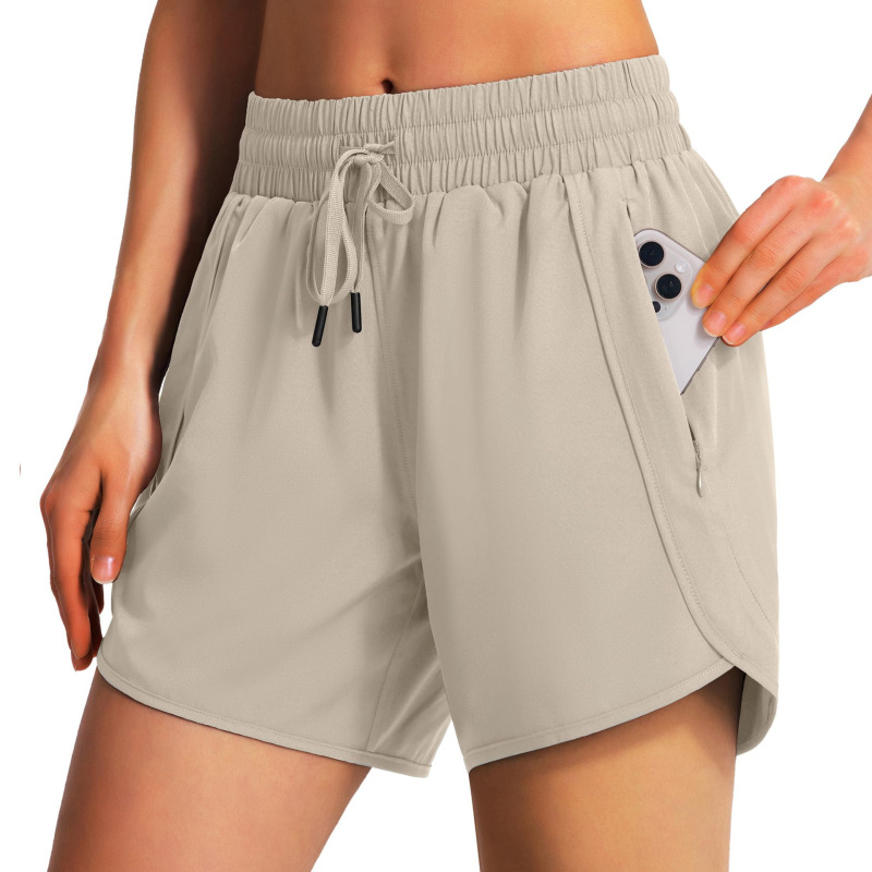 Cross-Border Women's Running Sports Shorts, Quick-Drying Lightweight Fitness Shorts, Casual Shorts for Going Out with Zipper Pockets on Both Sides
