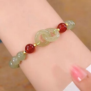 Natural imitation Hetian jade bracelet for girls niche fashion design interlocking red agate transfer beads bracelet gift