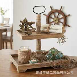 木质双层托盘家用客厅桌面水果零食果盘实木蛋糕甜品展示托盘