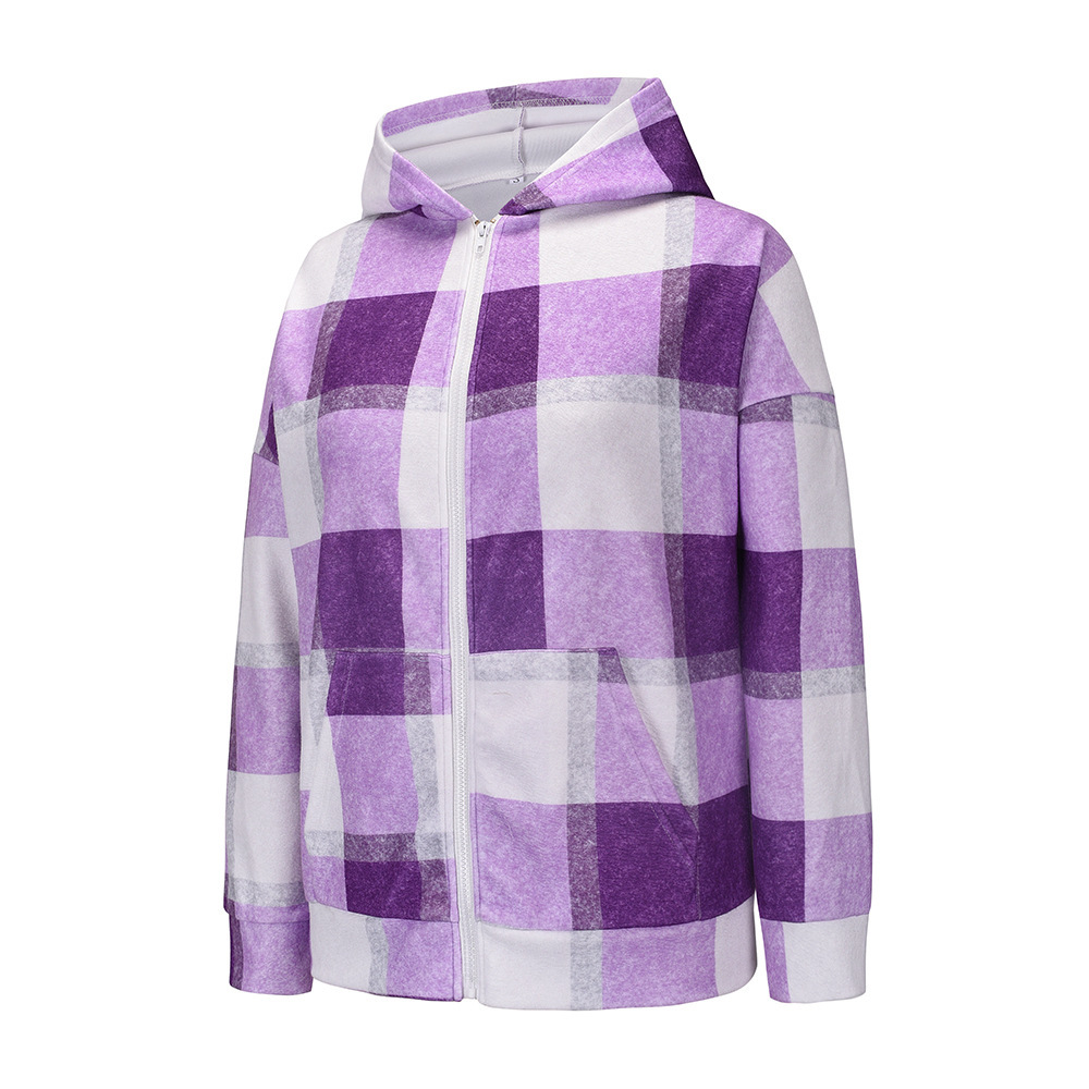 women's loose plaid woolen multicolor hooded jacket nihaostyles clothing wholesale NSXPF72447