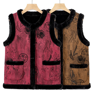Grandma's Vest 2023 New Winter Warm Old Lady Tang Suit Vest Elderly Mom's Cardigan Vest