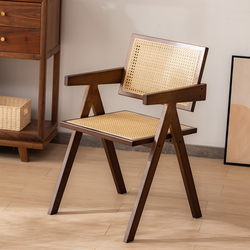 Silla de comedor de ratán de estilo nórdico de color nogal SILLA DE chandigar comedor con silla trasera subred rojo nuevo