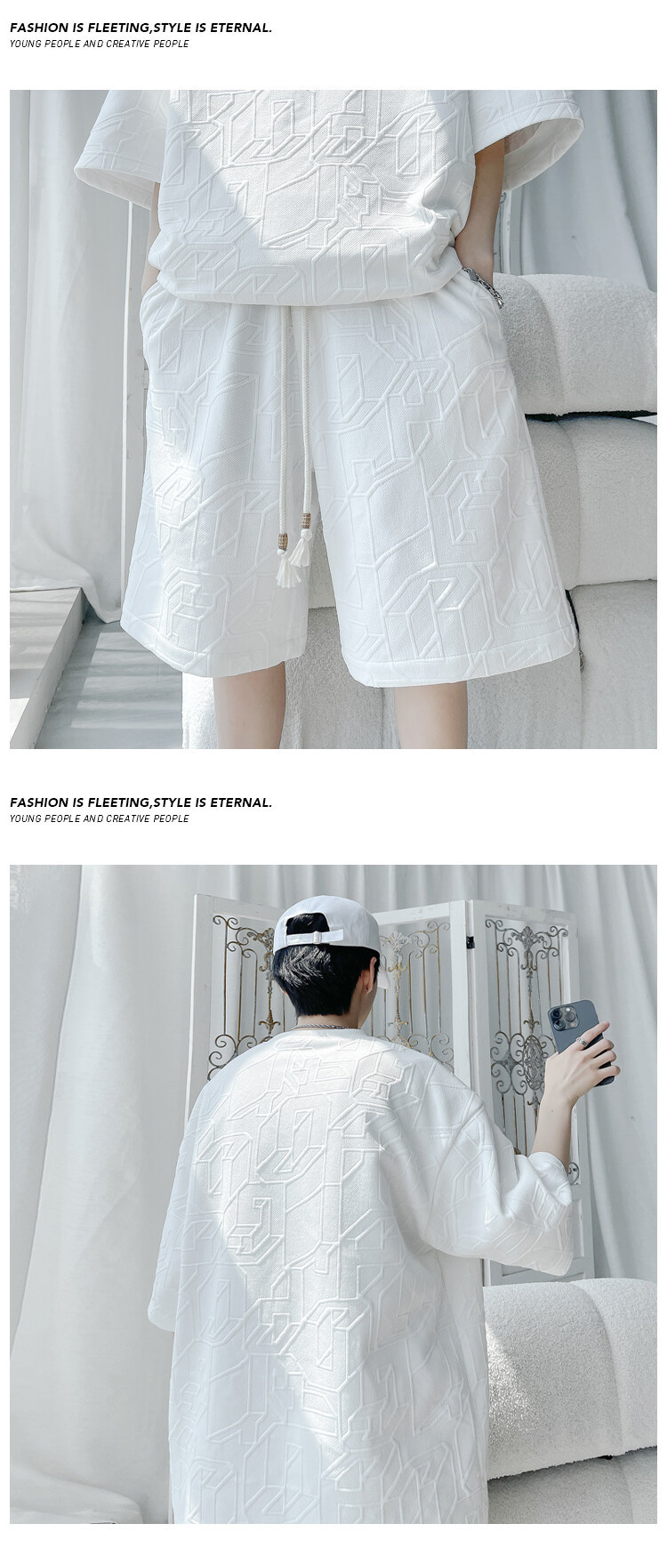 T-shirt a maniche corte in jacquard testurizzato uomo stile estivo_voghion.com