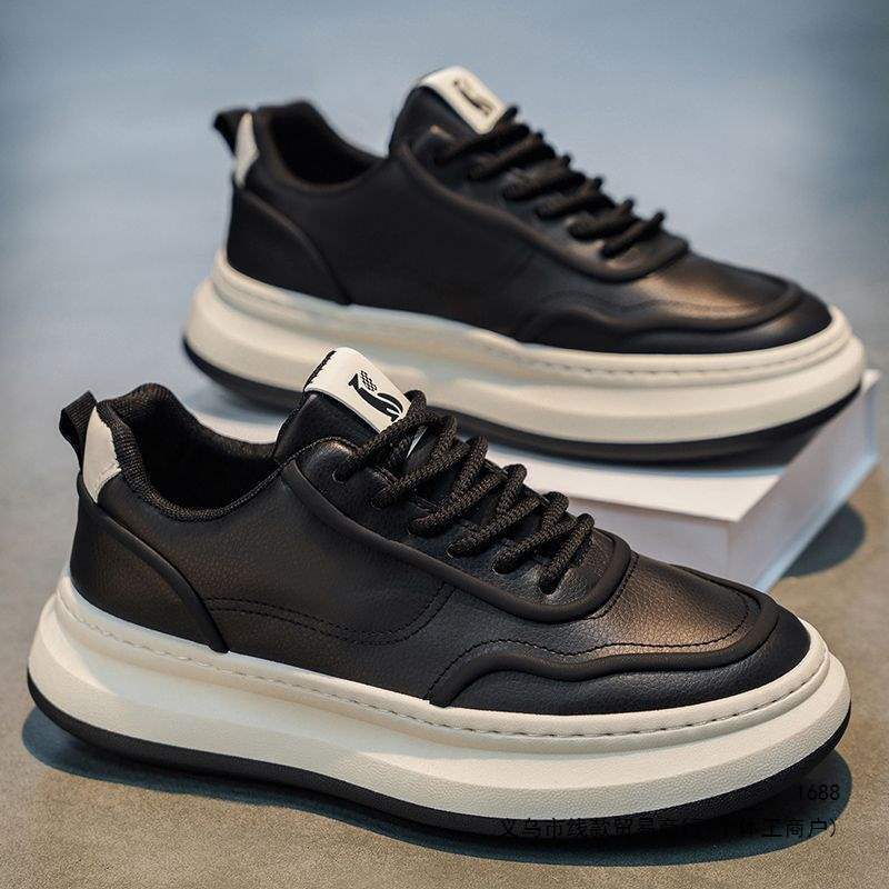 Men's shoes 2026 new autumn trendy thick-soled height-increasing versatile sports leather work casual black sneakers