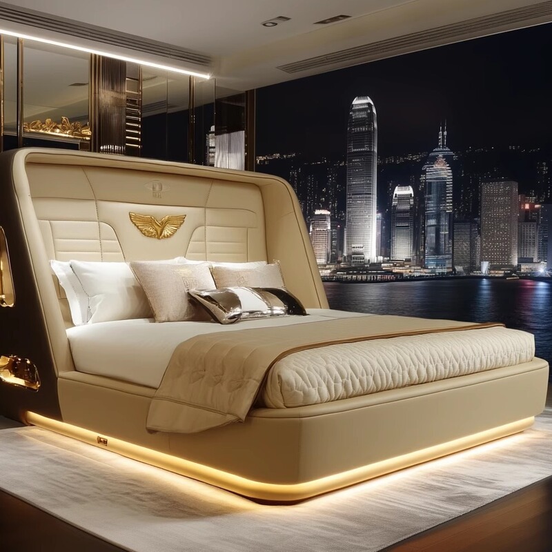 Simple Modern Master Bedroom Large Bed Wedding Bed Italian Minimalist Soft-Packed Fabric Multi-Functional Bed Hotel Double Bed Light Luxury