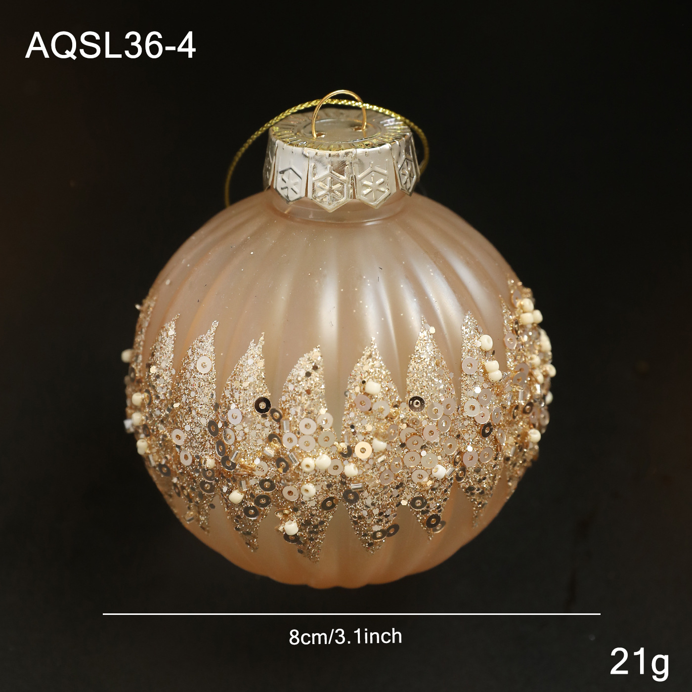 Nuevo producto 8CM bola de Navidad color champán oro polvo retro árbol de Navidad colgante bola decoración colgante diseño colgante