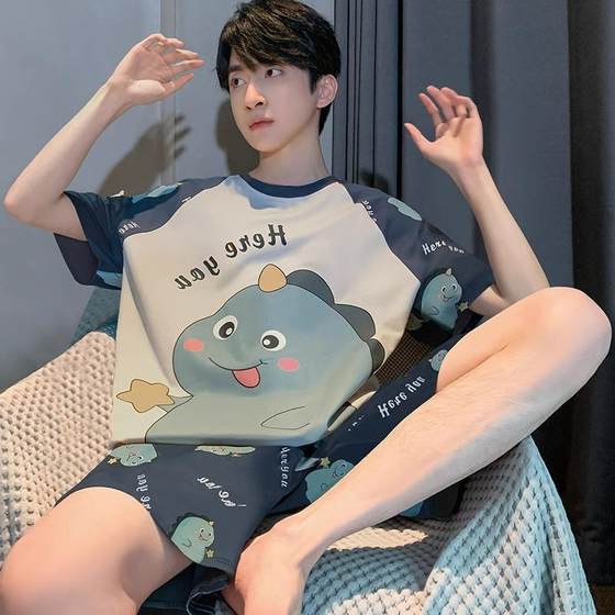 Summer Men's Pajamas Short-sleeved Shorts Large Size Loose Summer Thin Home Suit for Teenagers and Students